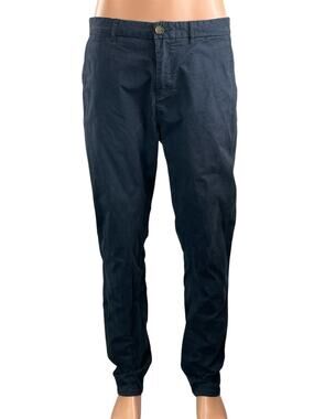 Unison Men's Navy Blue Mid Rise Slim Fit Straight Leg Trousers Pants Size 34
